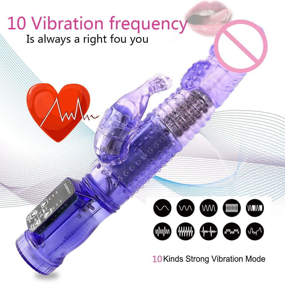 Rabbit Vibrator Realistic Dildo Penis Vibrator Clitoris Stimulate Massager Transparent Rotating Bead Female Sex Toy For Women