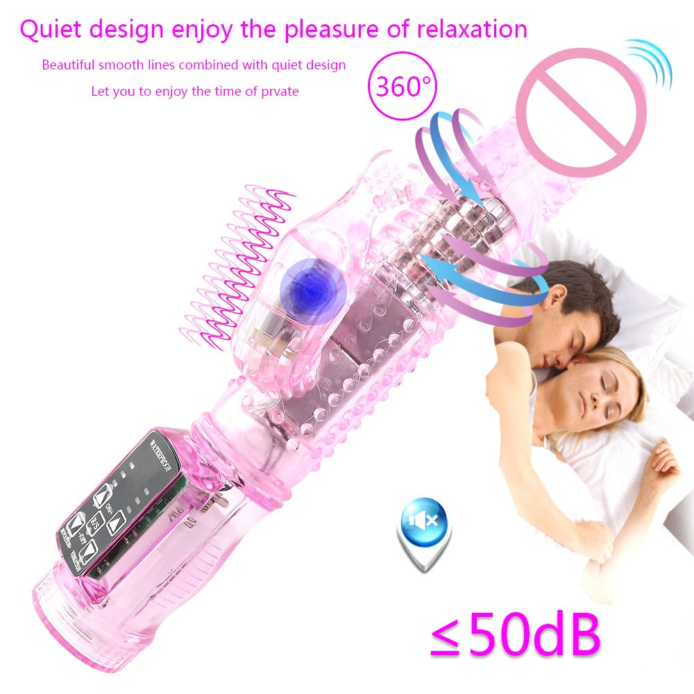 Rabbit Vibrator Realistic Dildo Penis Vibrator Clitoris Stimulate Massager Transparent Rotating Bead Female Sex Toy For Women