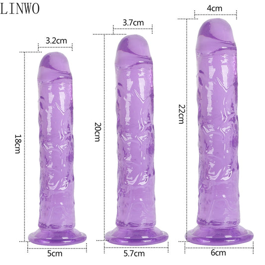 LINWO Women Erotic Soft Jelly Dildo Anal Butt Plug Realistic Penis Strong Suction Cup Dick Toy for Adult G-spot Orgasm Sex Toys