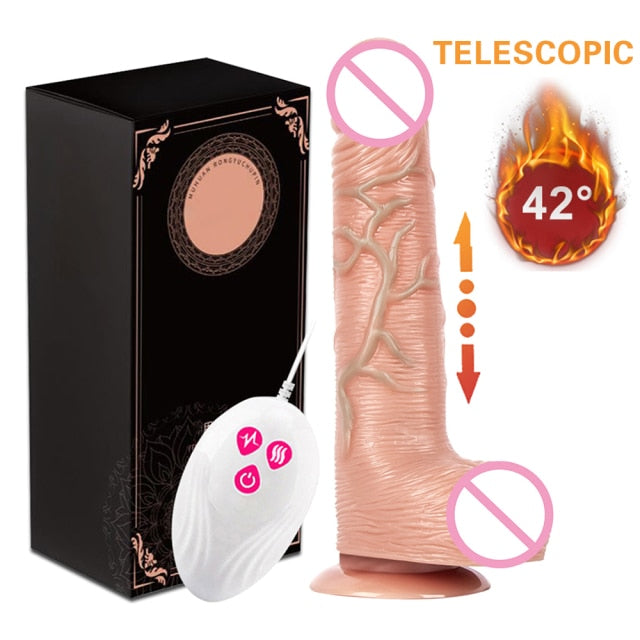 Telescopic Vibrating Thrusting Realistic Dildo Female Masturbation With Suction Cup Heating Penis Wireless Remote Dick For Women